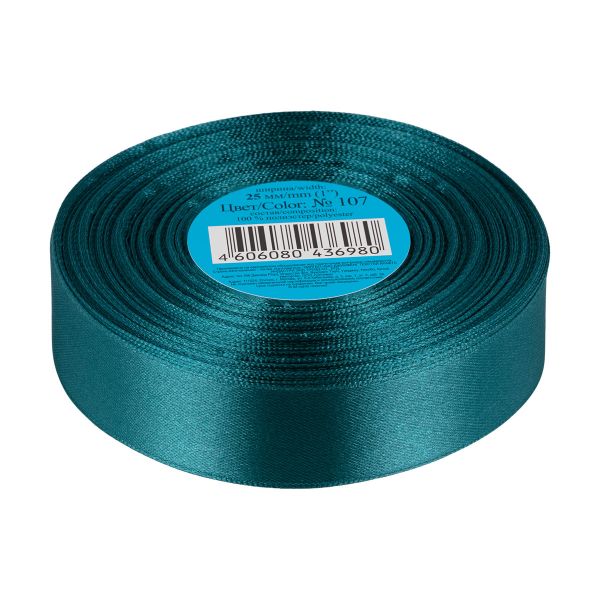 Лента атласная 1-сторонняя 25.0 мм / 33±2 метра, 107 т-зеленый, Gamma