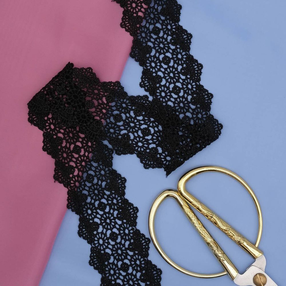 Кружево гипюр (плетёное) 55 мм / 13.7 метров, черный, 3AR1306