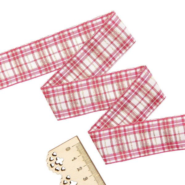 Лента Шотландка с люрексом 30 / 25м (малиновый/белый), С3301Г17