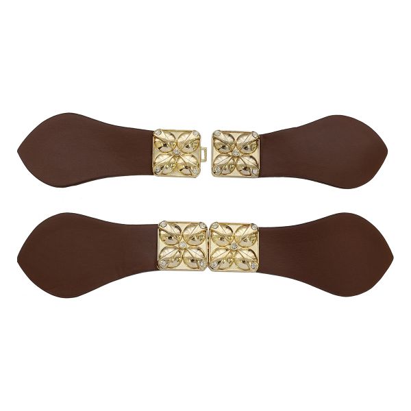 Фурнитура застежка для кардигана кожаная №8 коричневая 22,5см (золото), 2 шт