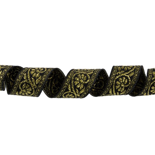 Лента (тесьма) жаккардовая 23.0-25.0 мм / 25 метров, черный /под золото, Blitz