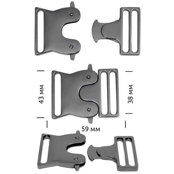 Фастекс (пряжка трезубец) металл 38 мм, 59x43 мм, чер.никель, 6 шт