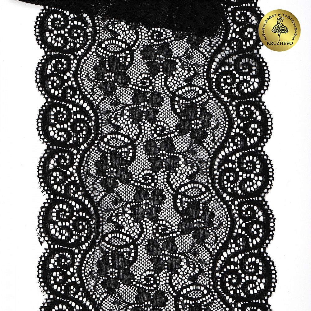 Кружево бельевое эластичное 180 мм / 25 м, YSTL00578, цв.02 черный, Kruzhevo