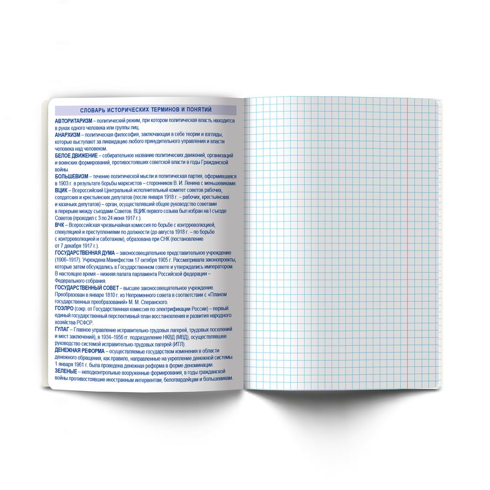 Тетрадь со справочным материалом На задней парте, выбор.лак, A5+ 48 л. на скобе 65 г/м², белизна 100 %, 10 шт, клетка, 01303 На задней парте История, Светоч Т141