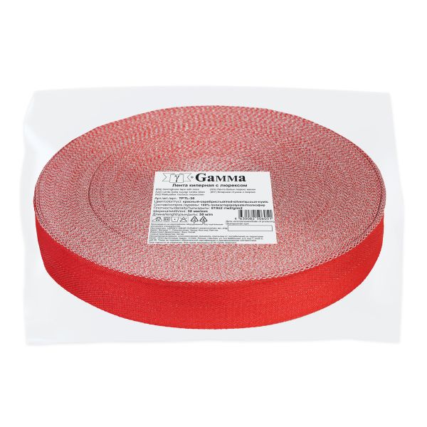 Тесьма (лента) киперная п/э с люрексом 30 мм / 50 метров, красный-серебристый/red-silver, Gamma TPTL-30