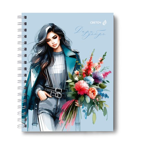 Тетрадь общая с твердой обложкой, матовая ламинация A5 80 л. на гребне 65 г/м², белизна 100% 4 шт клетка, 01568 Весенняя романтика, Светоч Т214