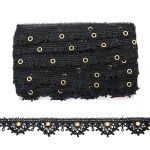 Кружево гипюр (плетёное) (матовое) 35 мм, с люверсами, черный, 13.72 м, S090716