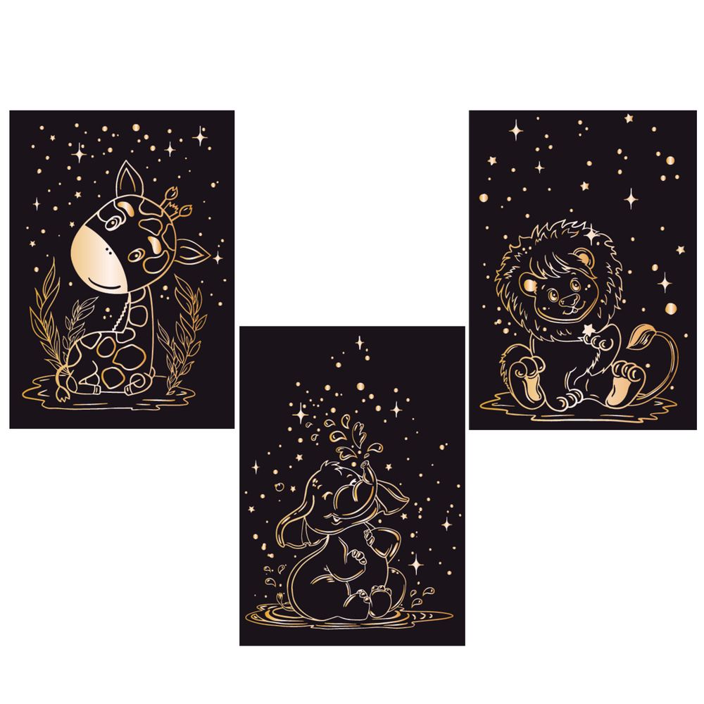 Набор для творчества Гравюра мини Сафари (золото), 10х15 см, 1х3 шт, Hobbius GHPM-14