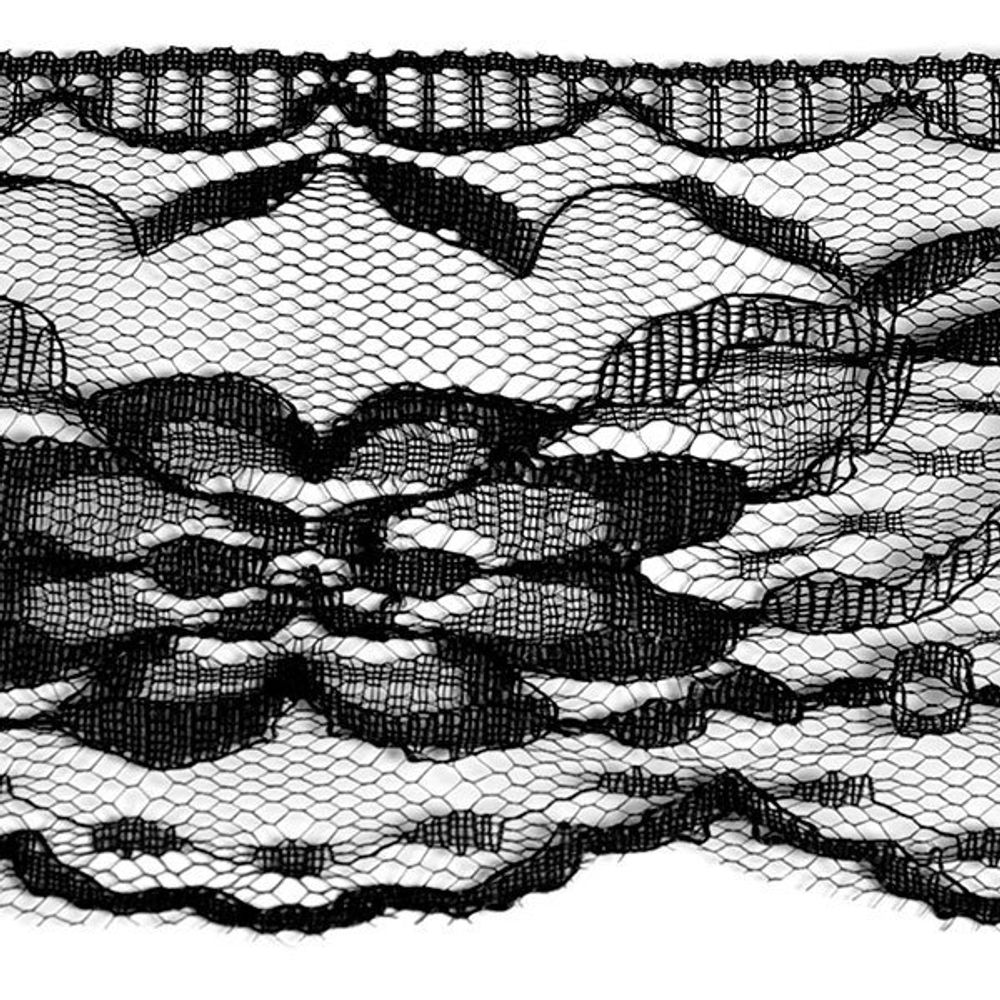 Кружево отделочное в стиле "трикотаж" 75 мм, диз. 306 цв.черный уп.45,7м Кружево отделочное в стиле "трикотаж" 75 мм, диз. 306 цв.черный уп.45,7м