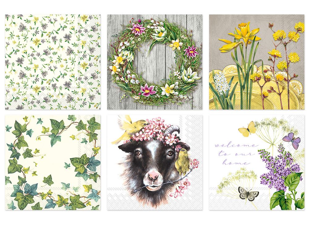 Салфетки для декупажа ассорти №90 33х33 см, 6 шт, На лугу, Love2art №90