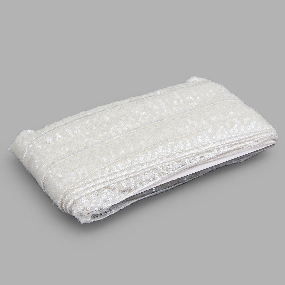 Тесьма с пайетками 4см / 14,63м (белое серебро), 3AR071