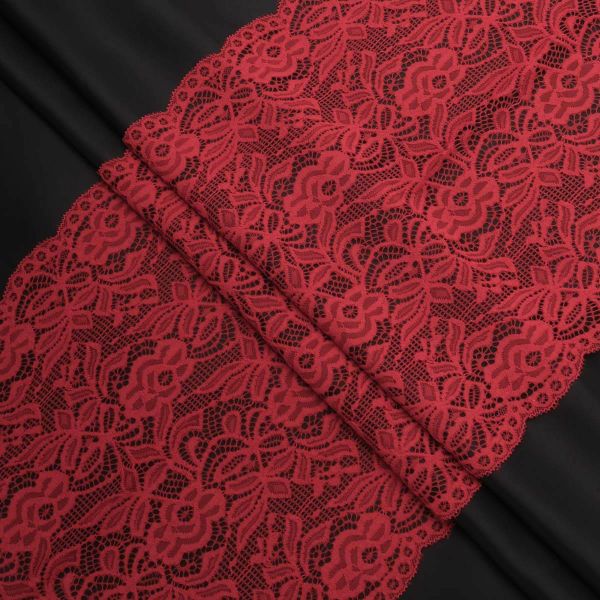 Кружево бельевое эластичное 300 мм / 3.4 метра, цвет красный