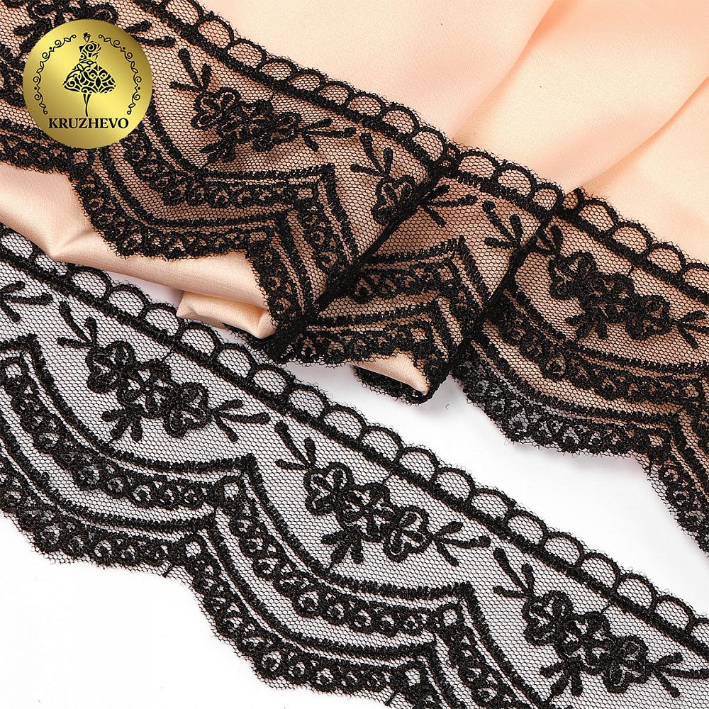 Кружево на сетке 60 мм, 2110 цв.черный уп.13.71м, Kruzhevo