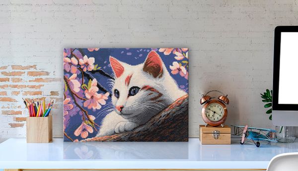 Кристальная (алмазная) мозаика Фрея ALPD-243, на подрамнике, Кошка под сакурой, 40х30 см