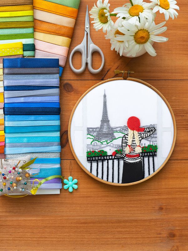 Набор для вышивания нитками Panna Живая картина JK-2347, Увидеть Париж, 15.5х15.5 см