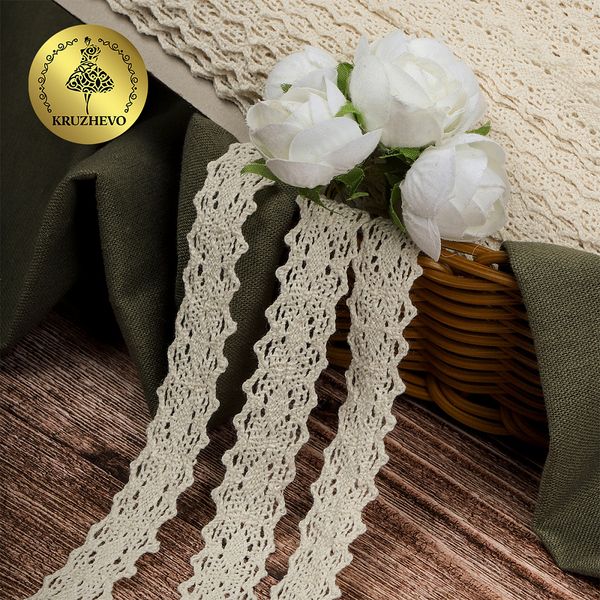 Кружево вязаное (тесьма) 20 мм, диз. 294, цв.01 натуральный, уп. 50 м, Kruzhevo
