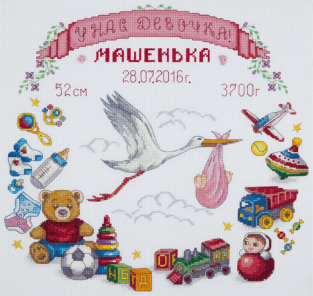 Набор для вышивания нитками Panna, Метрика для малыша, 32х30 см