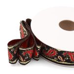 Лента (тесьма) жаккардовая 22.0 мм / 10±0.5 метров, Пейсли, 22807 черный/красный/золото