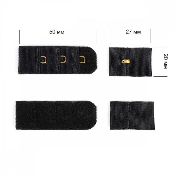 Застежки для бюстгальтера текстильные 3х1, 19 мм, 100 шт, черный/золото