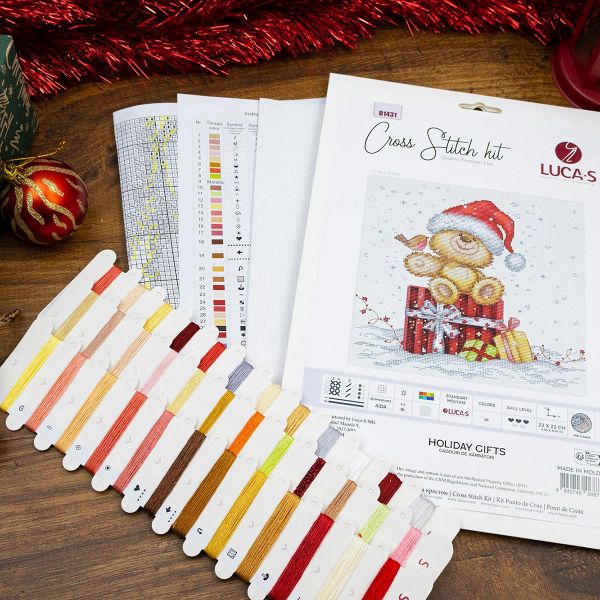 Набор для вышивания нитками Luca-S, Праздничные подарки, 17х20см
