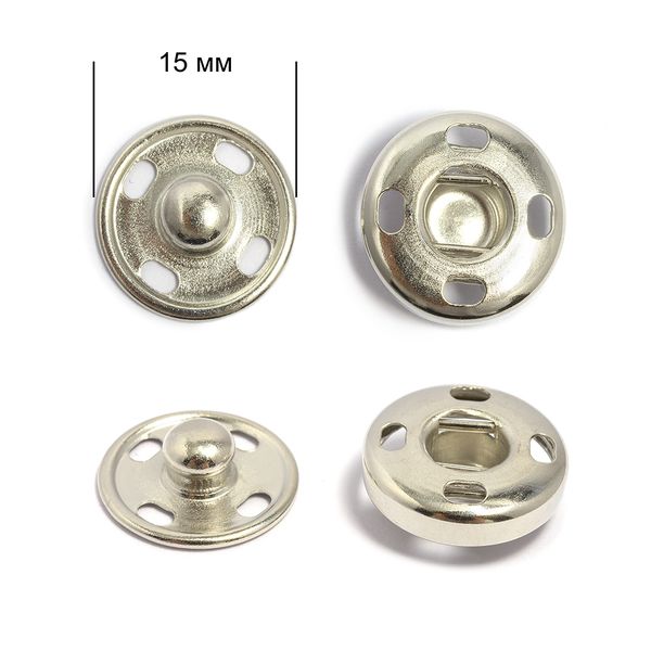 Кнопка пришивная металл ⌀15.0 мм, цв.никель, уп., 50 шт, TBY