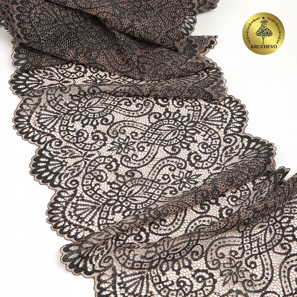 Кружево бельевое эластичное 225 мм / 3 м, 40992 цв.L30 кофе с молоком+черный, Kruzhevo