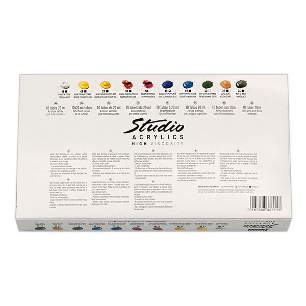 Краска акриловая набор Studio Acrylics с кистью 10 цв. 20 мл, Pebeo