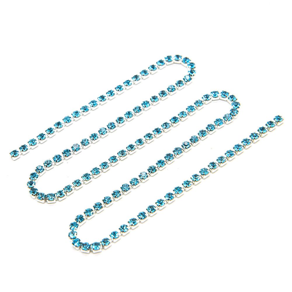Стразовые цепочки (серебро), цвет: ярко-голубой, размер 2 мм, 30 см/упак., ЦС003СЦ2
