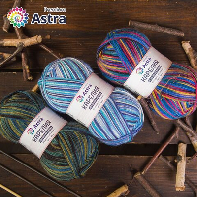 Пряжа Astra Premium (Астра Премиум) Карелия носочная (Karelia sock) / уп.2 мот. по 100 г, 400 м, 1002