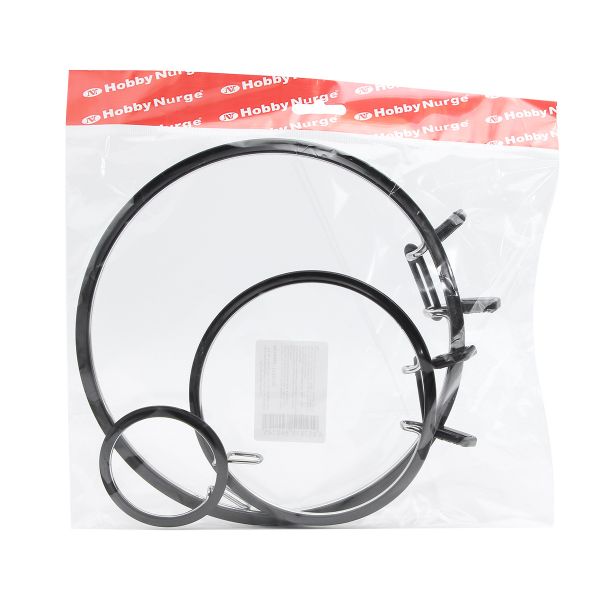 Пяльцы круглые самозапяливающиеся диаметр ⌀5.8 см, ⌀12.6 см, ⌀19.5 см, Nurge, набор, 3 шт, цвет черный