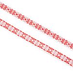 Лента (тесьма) жаккардовая 10.0 мм / 25±1 метров, Славянский орнамент Оберег, рис. 9741, белый/красный, С3853Г17