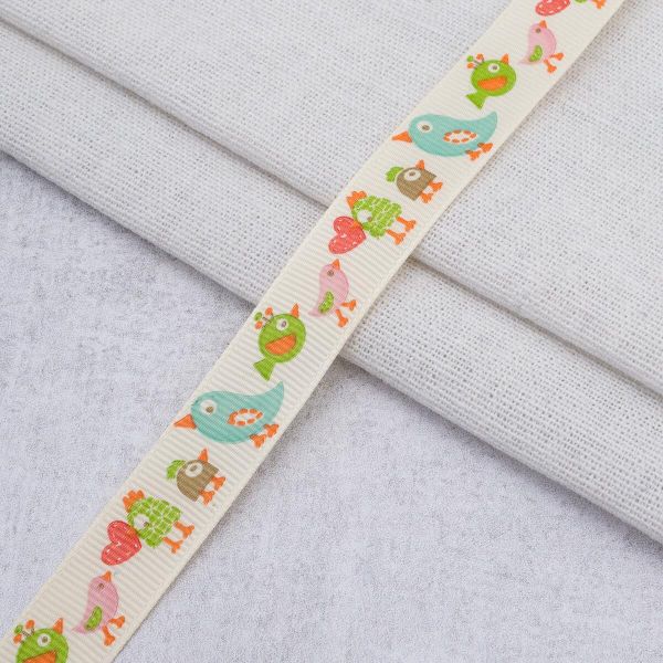 Лента репсовая (в рубчик) с рисунком 15.0 мм / 45.72 метра, ID 1566, цв. молочный, 23298