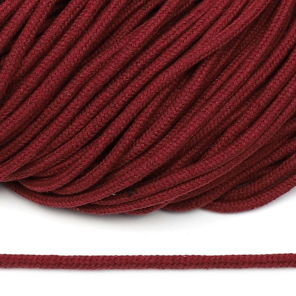 Шнур круглый х/б ⌀5.0 мм / 100 метров, с наполнителем, 014 бордо