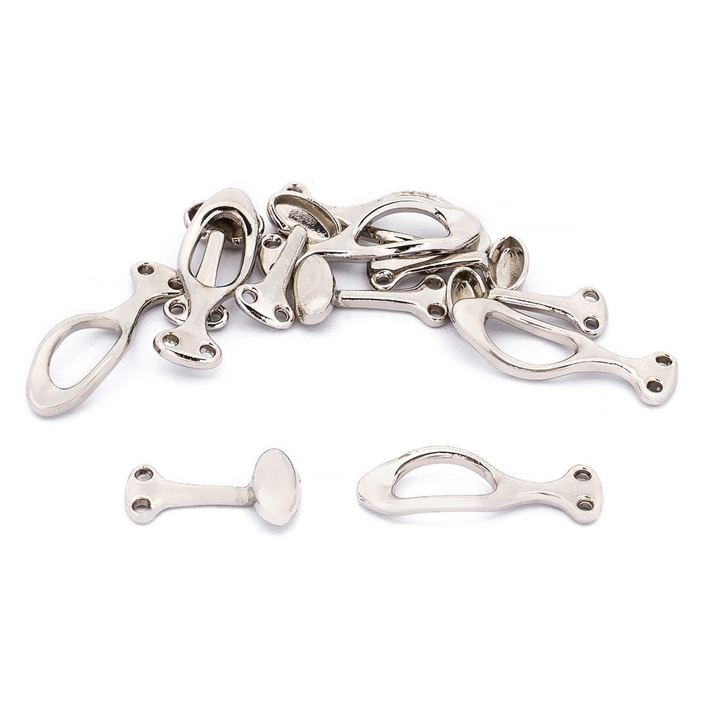 Крючки пришивные декоративные 36х10 мм, серебро (никель), 6 шт