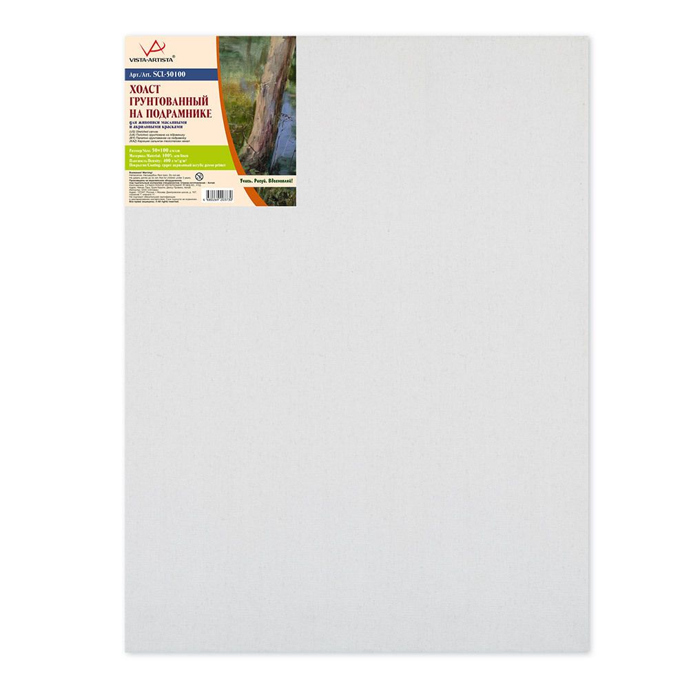 Холст на подрамнике грунтованный 50х100 см, 400 г/м², 2 шт, мелкозернистый, Vista-Artista SCL-50100
