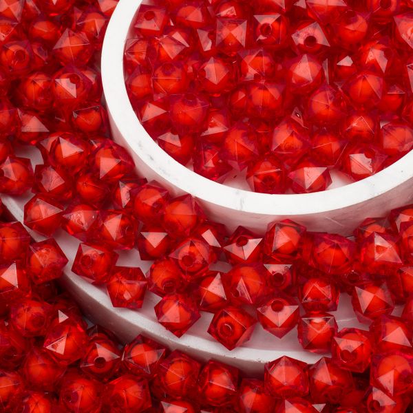 Бусины акрил ⌀10 мм, 500 г, в цвете с белой сердцевиной, граненый куб, 22 красный, Astra&Craft