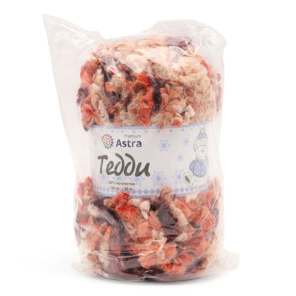 Пряжа Astra Premium (Астра Премиум) Тедди букле / уп.1 мот. по 150 г, 35 м, 11 оранжево-бежевый принт