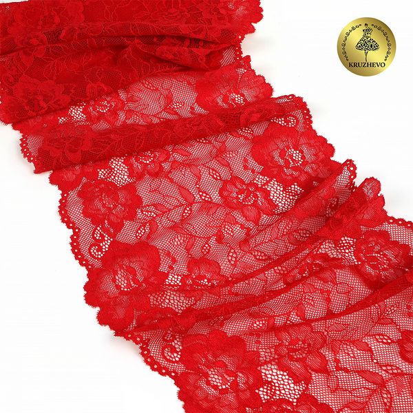 Кружево бельевое эластичное 190 мм / 10 м, 24, цв.красный, Kruzhevo