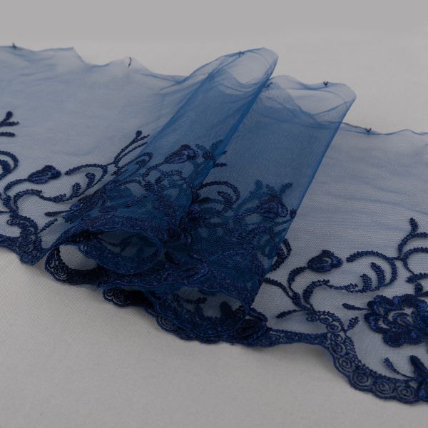 Кружево на сетке 190 мм / 10 м, т.синий, Gamma GKM-1901