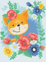 Алмазная (кристальная) мозаика Фрея, Лисенок в цветах, 30х40 см
