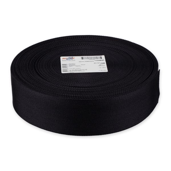 Стропа (ременная лента) 50 мм / 30 метров, толщ. 0.85 мм, [32.39 г/пог.м], 100% п/а, 001 черный, Gamma 9с767