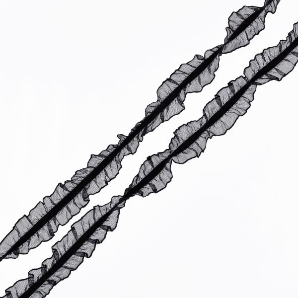 Резинка декоративная с рюшем 18.0 мм / 25 метров, черный, Blitz DT-07