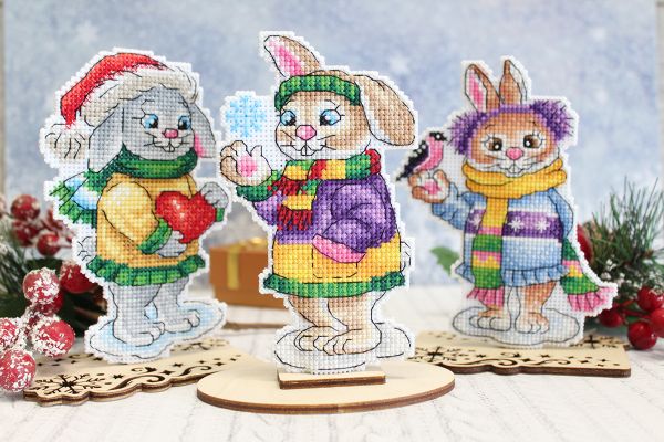 Набор для вышивания нитками МП Студия (Жар-птица), Зайка с птичкой 12.5х10 см