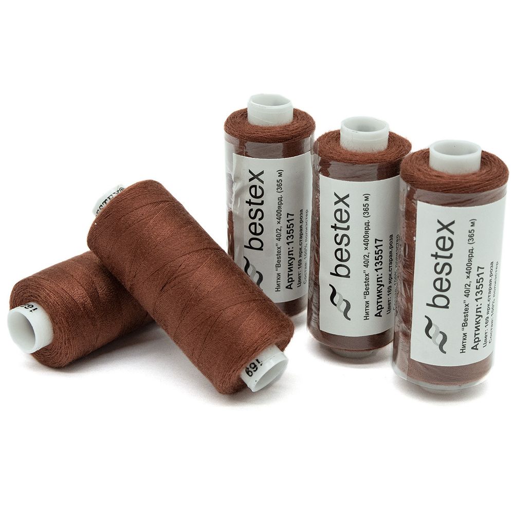 Нитки швейные бытовые Bestex 40/2, 365 м (400 ярд) / 10 кат., 169 красно-коричневый