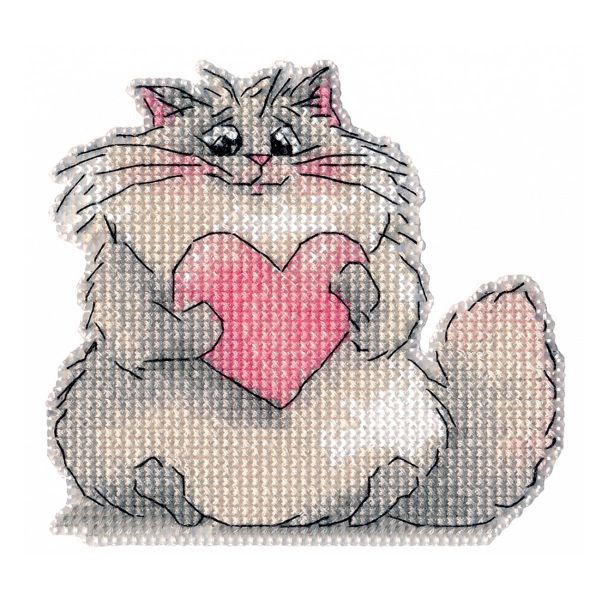 Набор для вышивания нитками Овен, Магнит. Котик. 9,6х9,1см