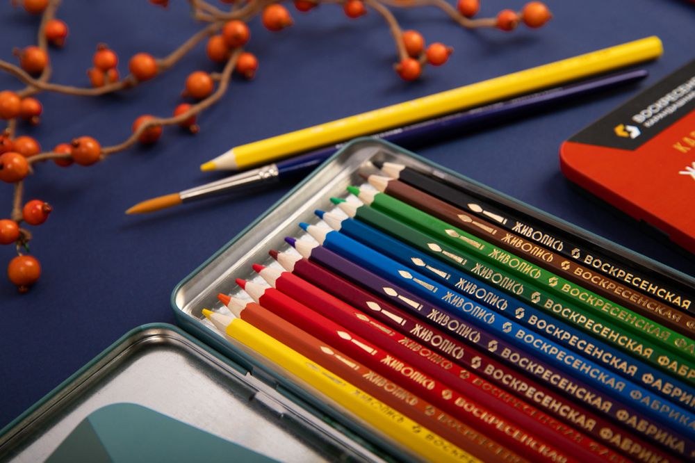 Карандаш акварельный в наборе заточенный 2х12 цв, в металлической коробке, ВКФ JIV-WCPM-1012