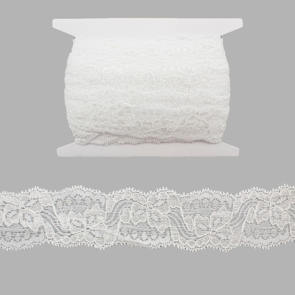 Кружево эластичное (стрейч) 45 мм / 25 метров, LAEC106049, белый