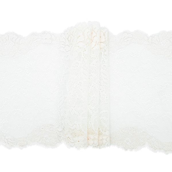 Кружево бельевое эластичное 170 мм / 10 м, белый с розовым