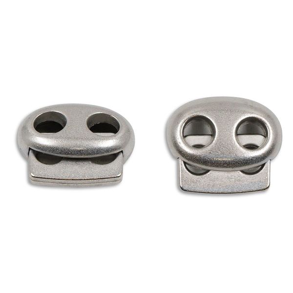Фиксатор (зажим) для шнура металл плоский, 2 отв., 18х15 мм, (in ⌀4.5 мм), мет. цв.серебро, 10 шт