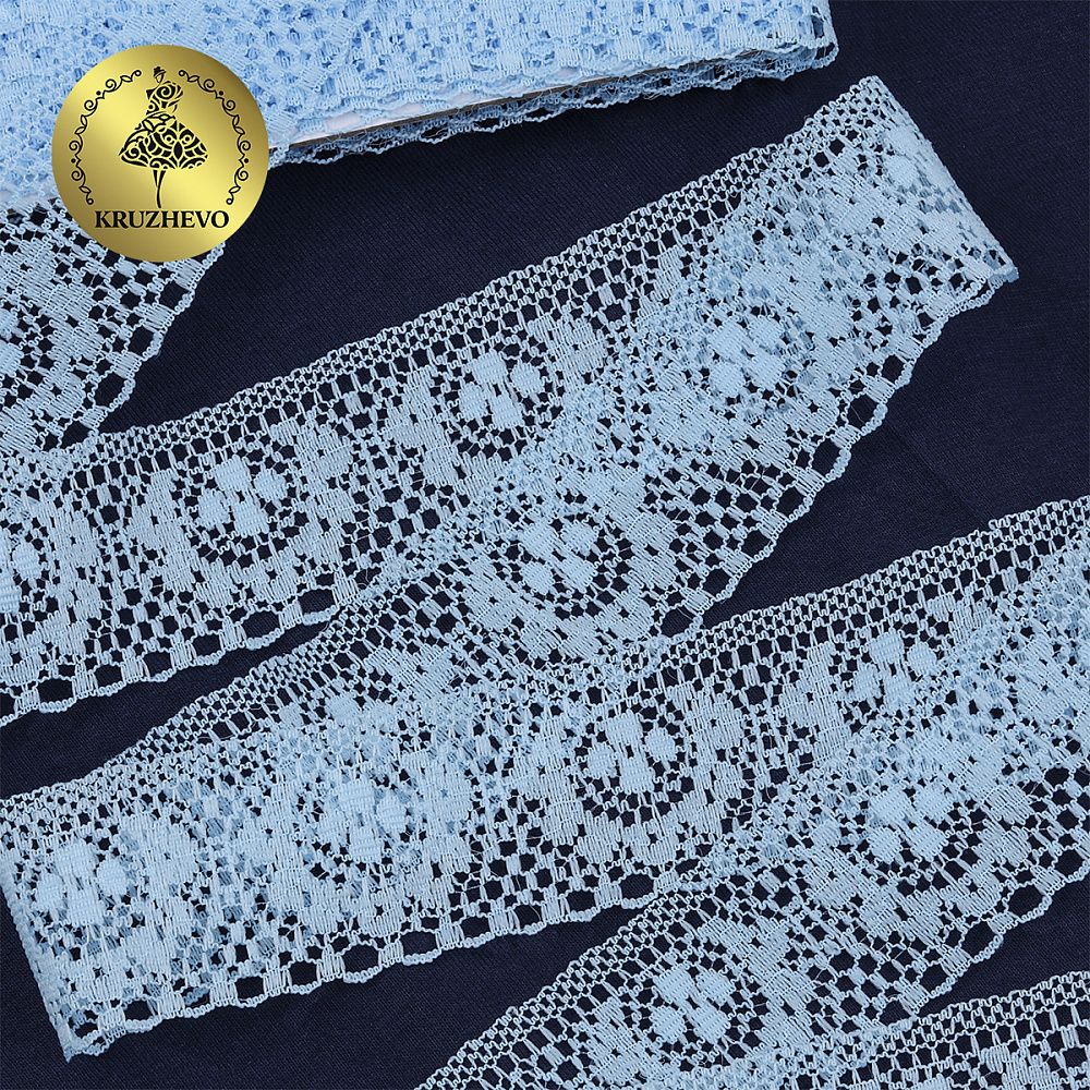 Кружево отделочное в стиле "трикотаж" 40 мм, диз. 277, цв.05 голубой, уп. 27,4 м